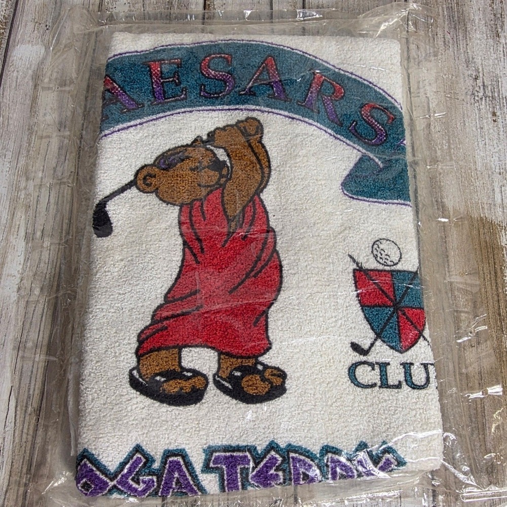 Vintage Caesars Palace Vegas Teddy Golf Towel New Sealed Toga‎ Bear Las Vegas